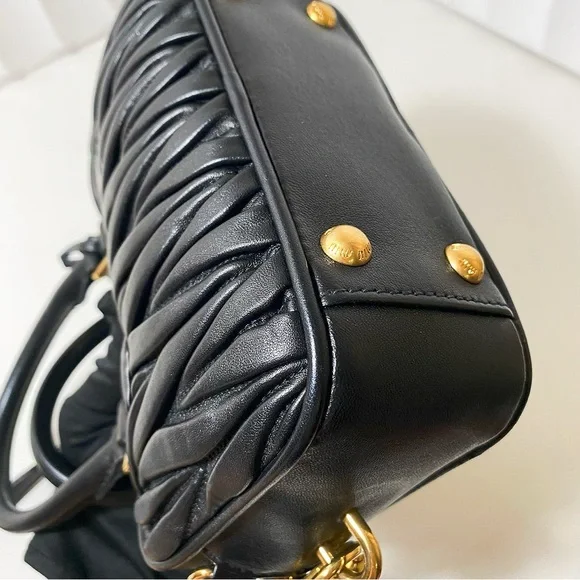 Miu Miu Matelassé Black Leather Bowling Bag - Picture 12 of 14